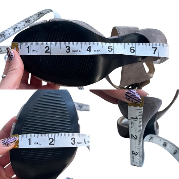 Nine West Womens 6.5 Grey Suede Leather Adaline Peep Toe Ankle Strap Heels Chic - Picture 16 of 16